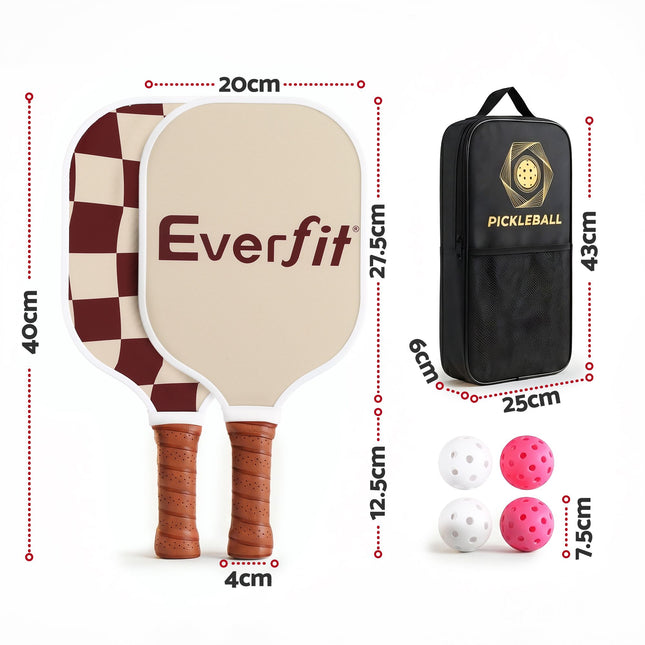 Everfit Brown & Cream Fiberglass Paddle Set – 2 Players + Bag