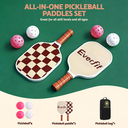Everfit Brown & Cream Fiberglass Paddle Set – 2 Players + Bag