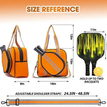 Orange Pickleball Tote Bag with Crossbody Strap
