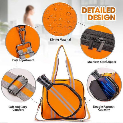 Orange Pickleball Tote Bag with Crossbody Strap