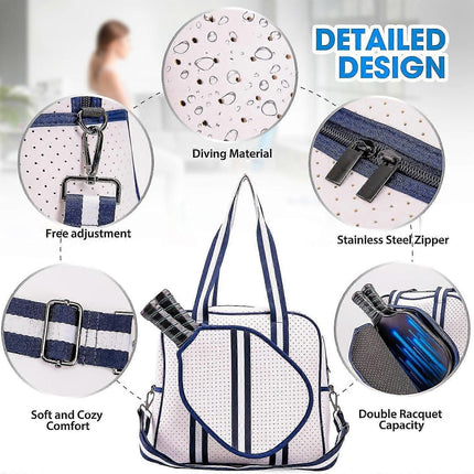 White Pickleball Tote Bag with Crossbody Strap