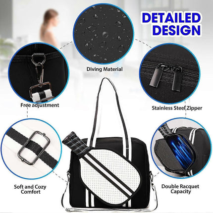 Black Pickleball Tote Bag with Crossbody Strap
