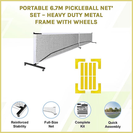 Portable Pickleball Net – 6.7m Heavy Duty with Wheels