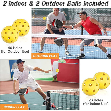 Advertisement for pickleball balls with images of people playing and text about ball types I Precision Pickle Australia