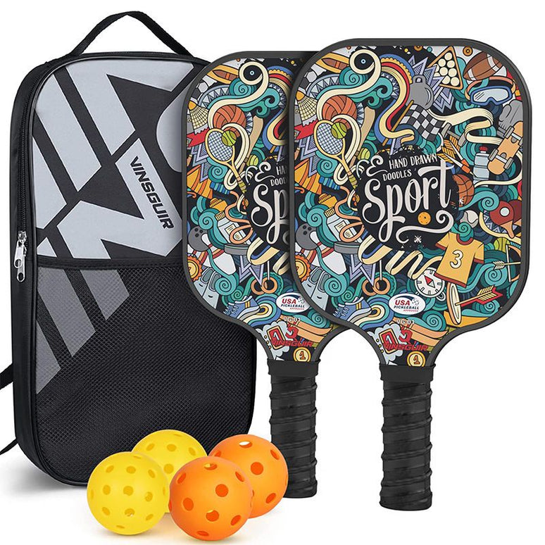 Pickleball Paddle Set – 4 Fiberglass Paddles, 8 Balls & 2 Carry Bags