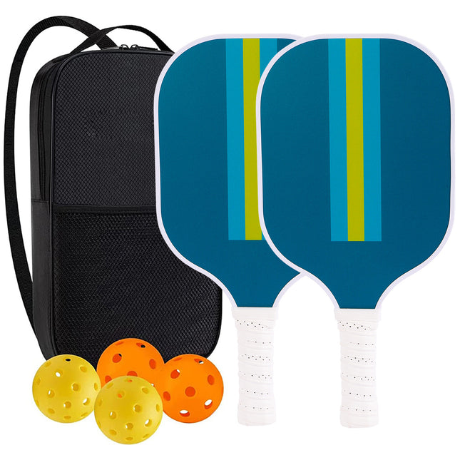 Blue Stripe Fiberglass Paddle Set – 2 Players + 4 Balls