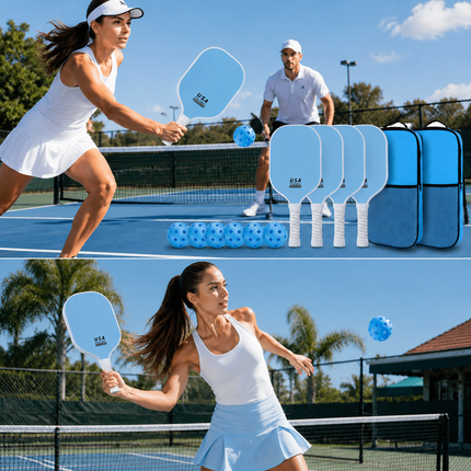 Bright Blue Minimalist Fiberglass Paddle Set – 4 Players