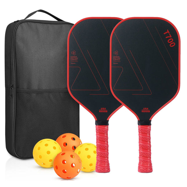 Red & Black T700 Carbon Fibre Pickleball Paddle Set – 2 Players