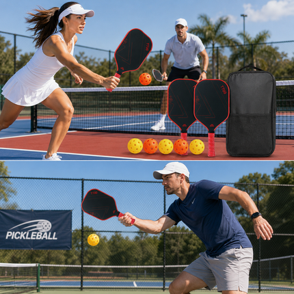 Red & Black T700 Carbon Fibre Pickleball Paddle Set – 2 Players