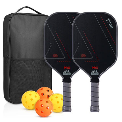 Grey & Black T700 Carbon Fibre Pickleball Paddle Set – 2 Players