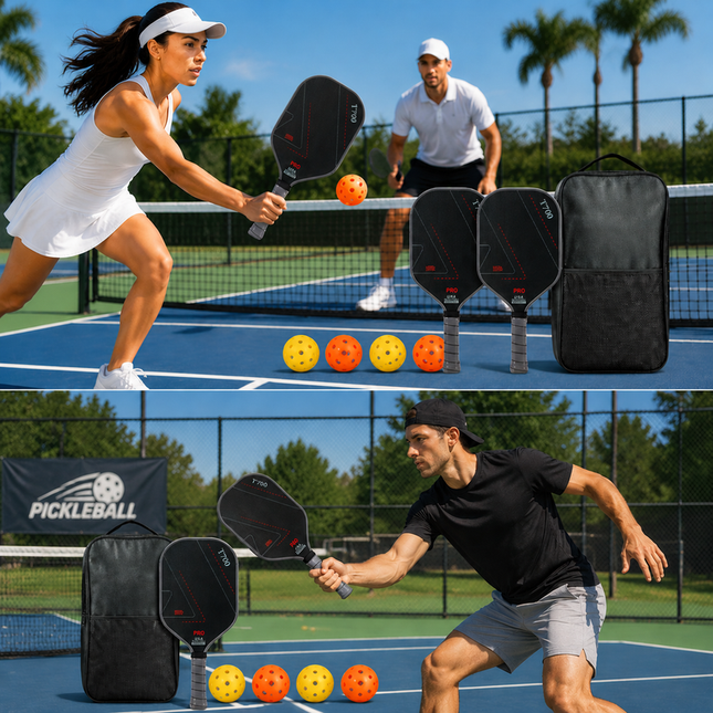 Grey & Black T700 Carbon Fibre Pickleball Paddle Set – 2 Players