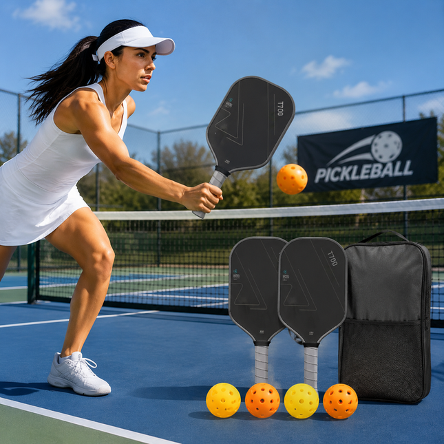 Grey T700 Carbon Fibre Pickleball Paddle Set – 2 Players