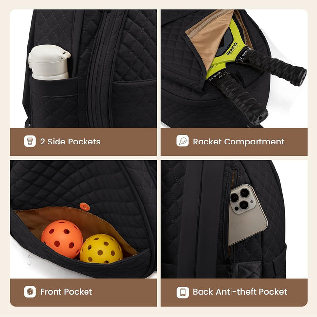 Pickleball Quilted Backpack – Beige
