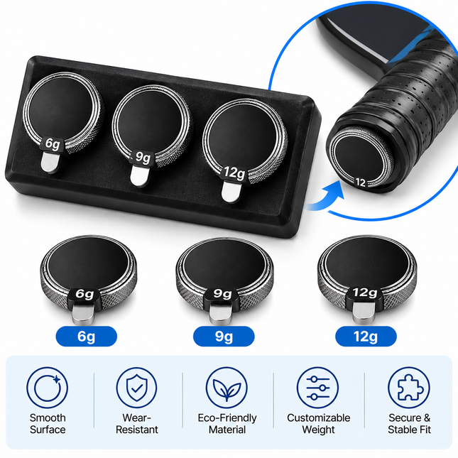 3-Piece Pickleball Paddle Handle Weight Set – 6g, 9g & 12g